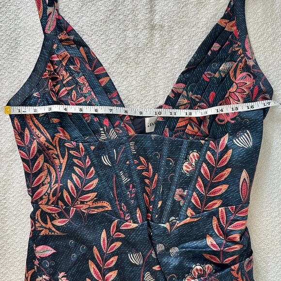 NEW Averie Halley Draped Midi Tropical Cocktail Evening Dress - Picture 8 of 12